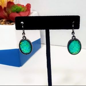 Green Synthetic Fire Opal dangle earrings